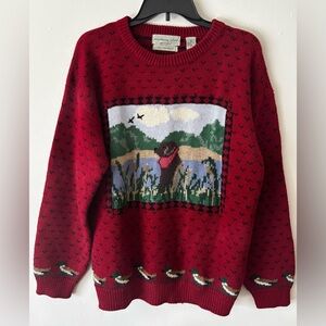 Northern Isles Red Dog and Duck Pond Hand Embroidered Vintage Crewneck Sweater
